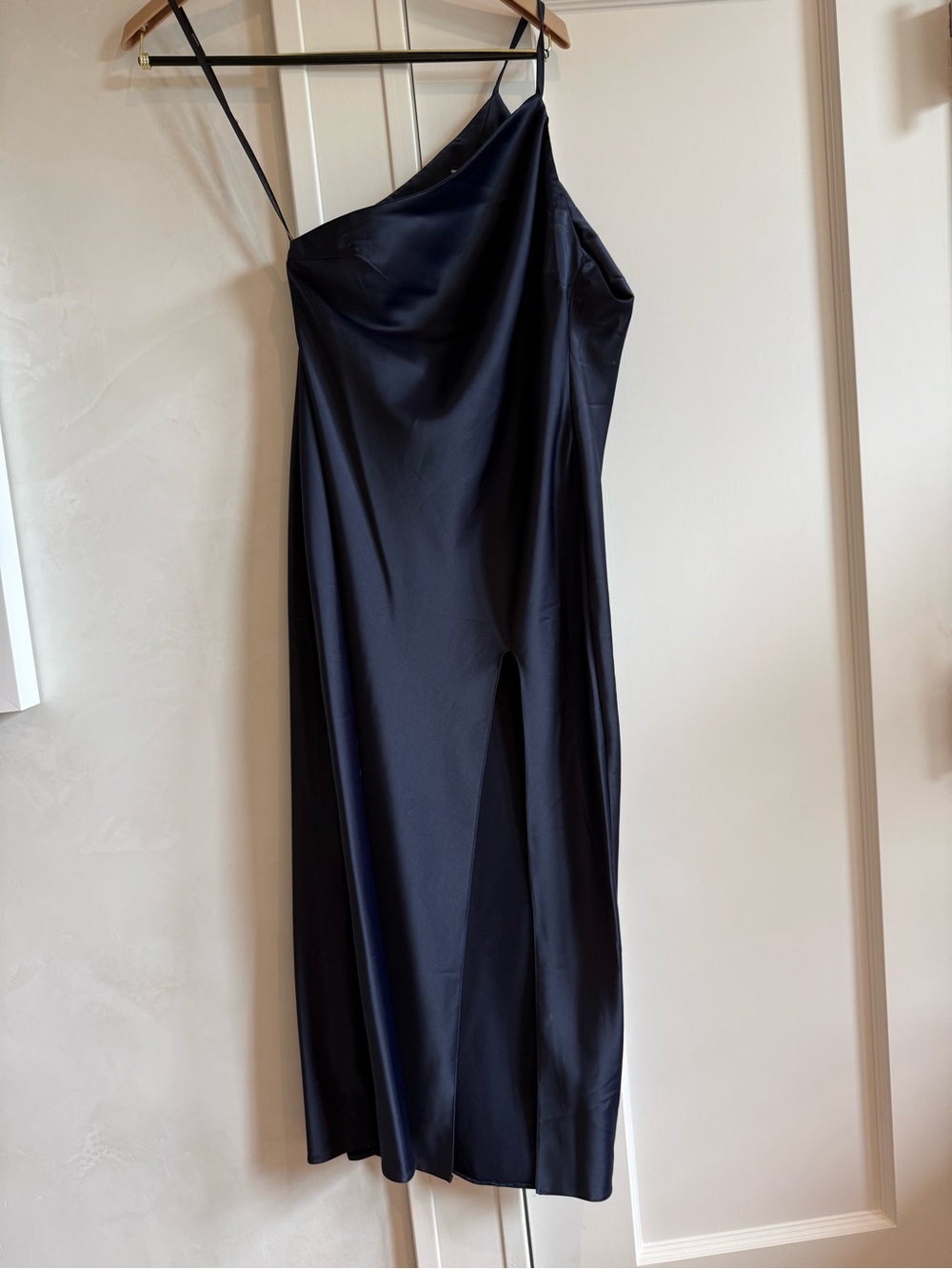 ASOS Black One-Shoulder Slip Dress with Side Slit